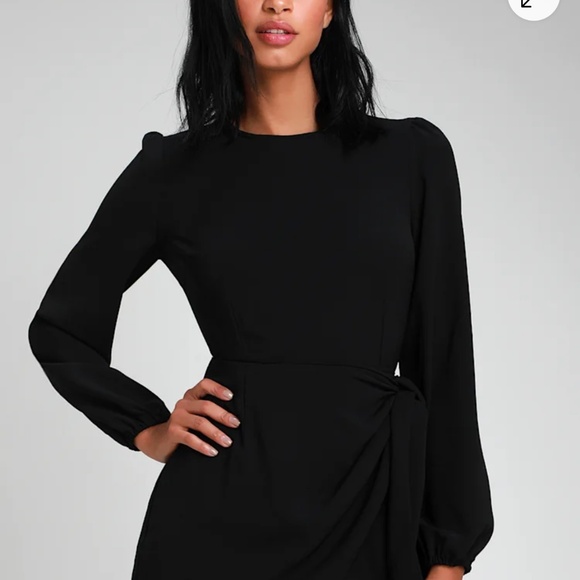 Lulus Believe It Or Knot Black Long Sleeve Tie-front Skater Dress - Size XL - Picture 4 of 4